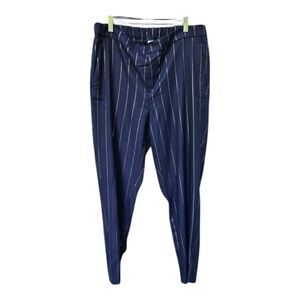 Old Navy Pull On Cropped Pants Sz14 Tall Pull On Elastic Blue Silver Pin Stripe